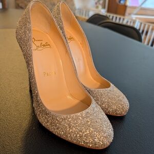 Christian Louboutin Fifille Glitter Leather Round toe Pumps Silver Size 36
